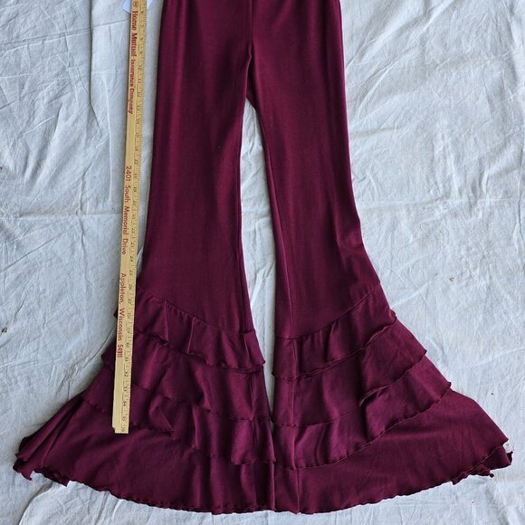 Melodia Designs Bamboo Ruffle Flare Pant Foldover Black Lace Waist Medium 32 - Picture 4 of 9